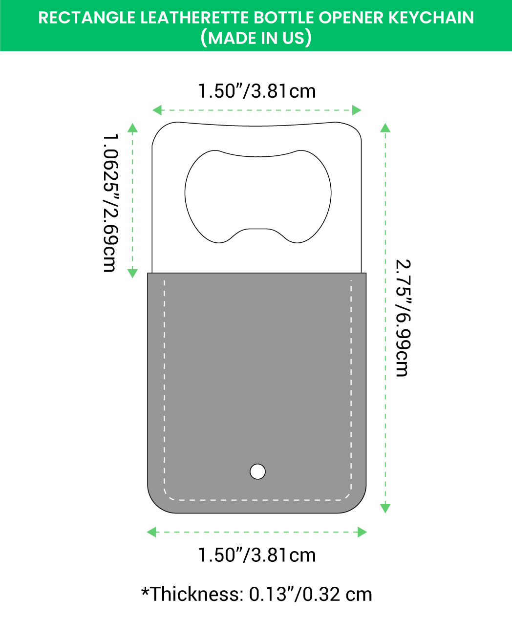 Rectangle Leatherette Bottle Opener Keychain (Made in US)