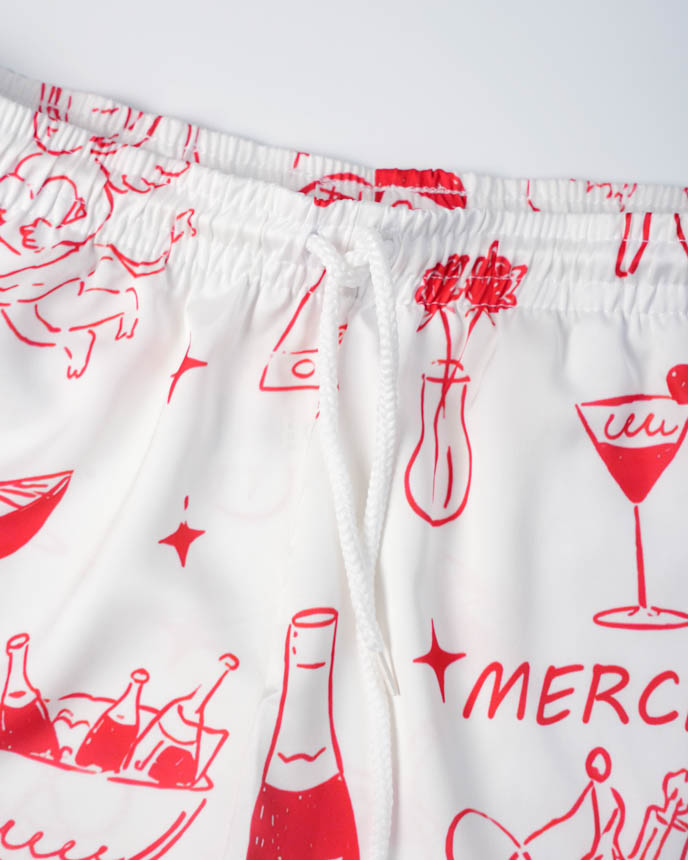All-over Print Satin Short-Sleeve Pajamas Set (Loose Shorts)