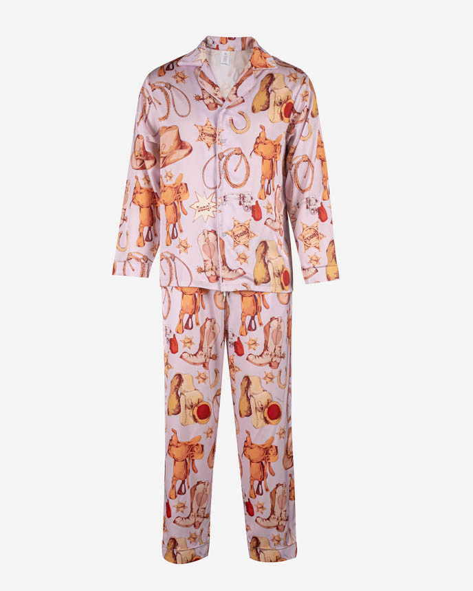 All-over Print Men's Satin Pajamas Set (No Pocket)