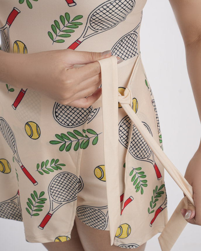 All-over Print Tie-Front Tennis Dress
