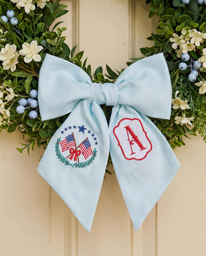 Embroidered Linen Door Wreath Sash