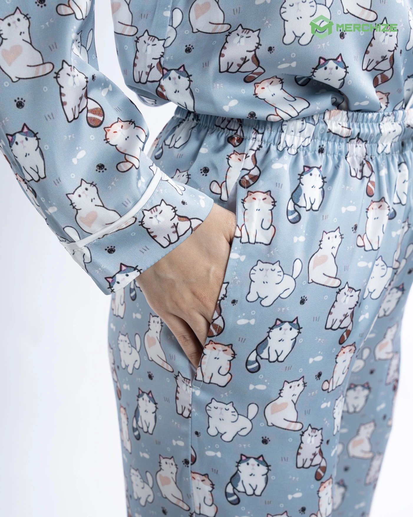 All-over Print Satin Pajamas Set (No Pocket)
