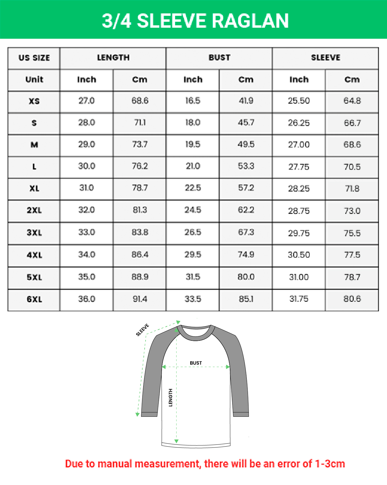 3/4 Sleeve Raglan