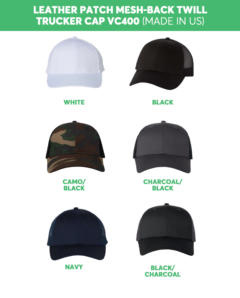 Leather Patch Mesh-Back Twill Trucker Cap VC400 (Made in US)