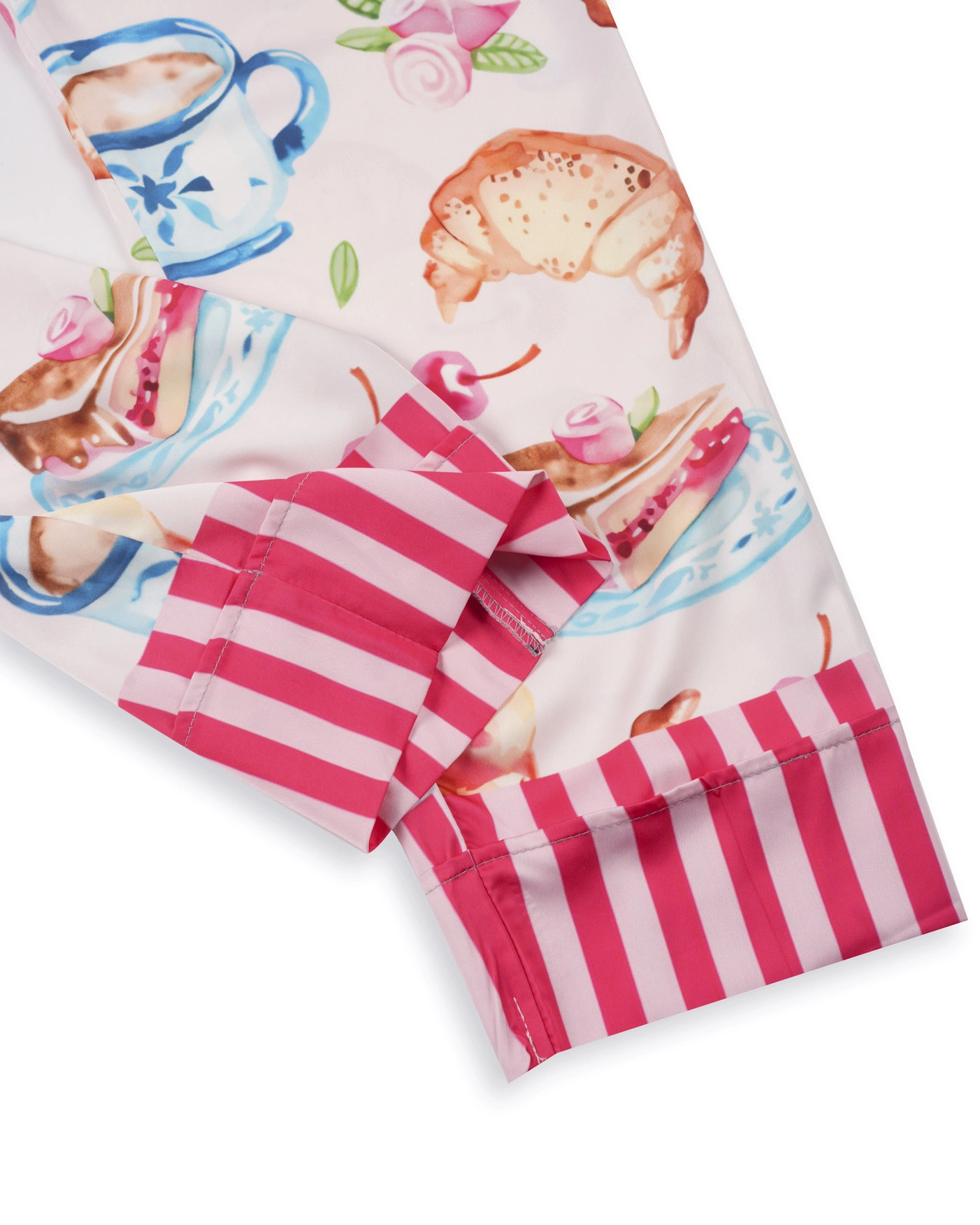 All-over Print Satin Short-Sleeve Pajamas Set with Long Pants