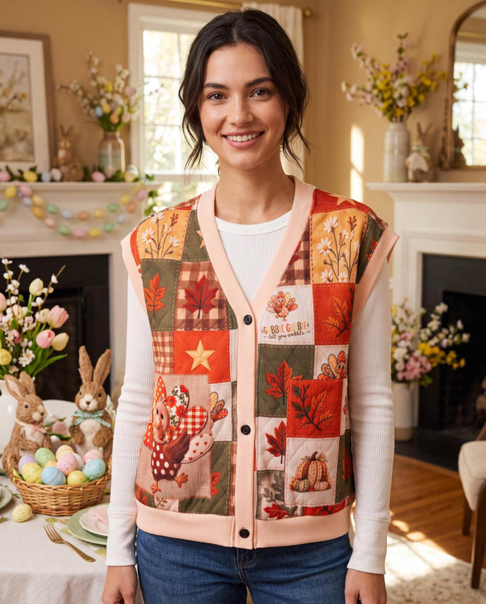 All-over Print Knitted Cardigan Vest