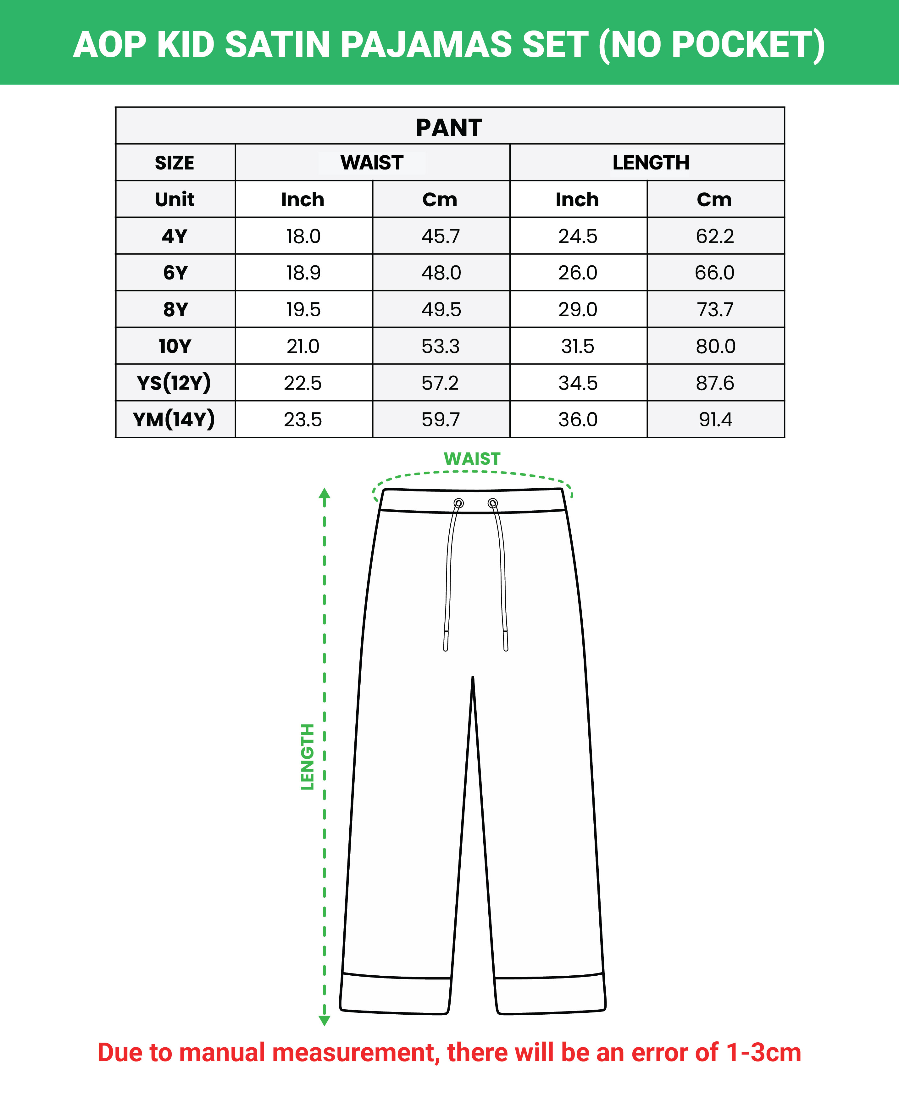 All-over Print Kid Satin Pajamas Set (No Pocket)