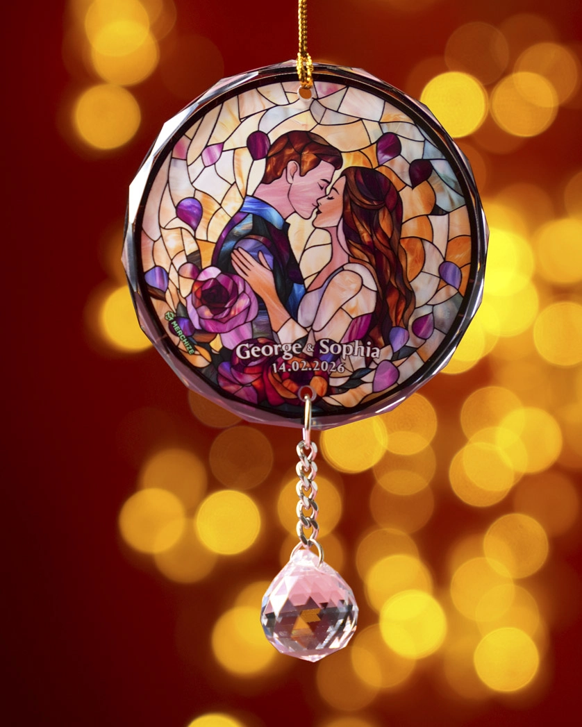 2-side Printed Glass Ornament With Crystal Charm