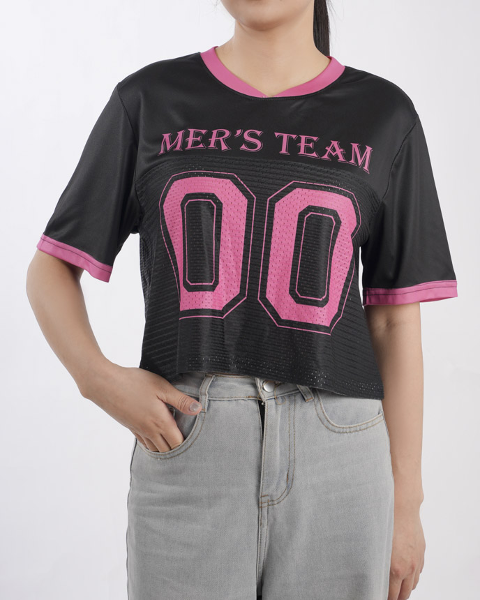 All-over Print Crewneck Hybrid Mesh Crop Top Football Jersey (Midweight)