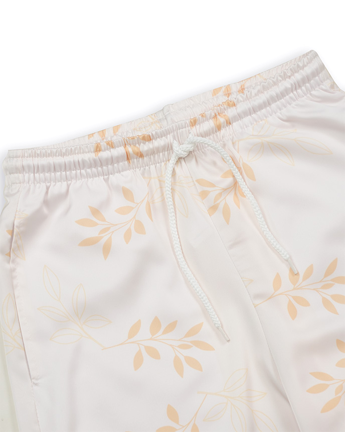 All-over Print Piping Satin Pajamas Set with Double Pockets