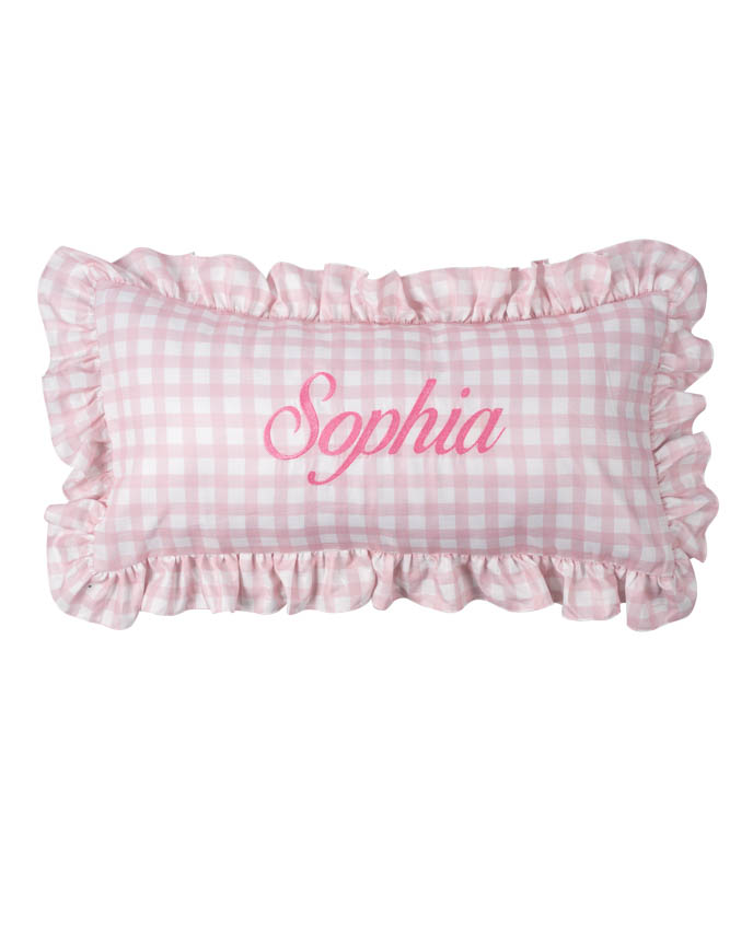 Embroidered Linen Pillow With Ruffles
