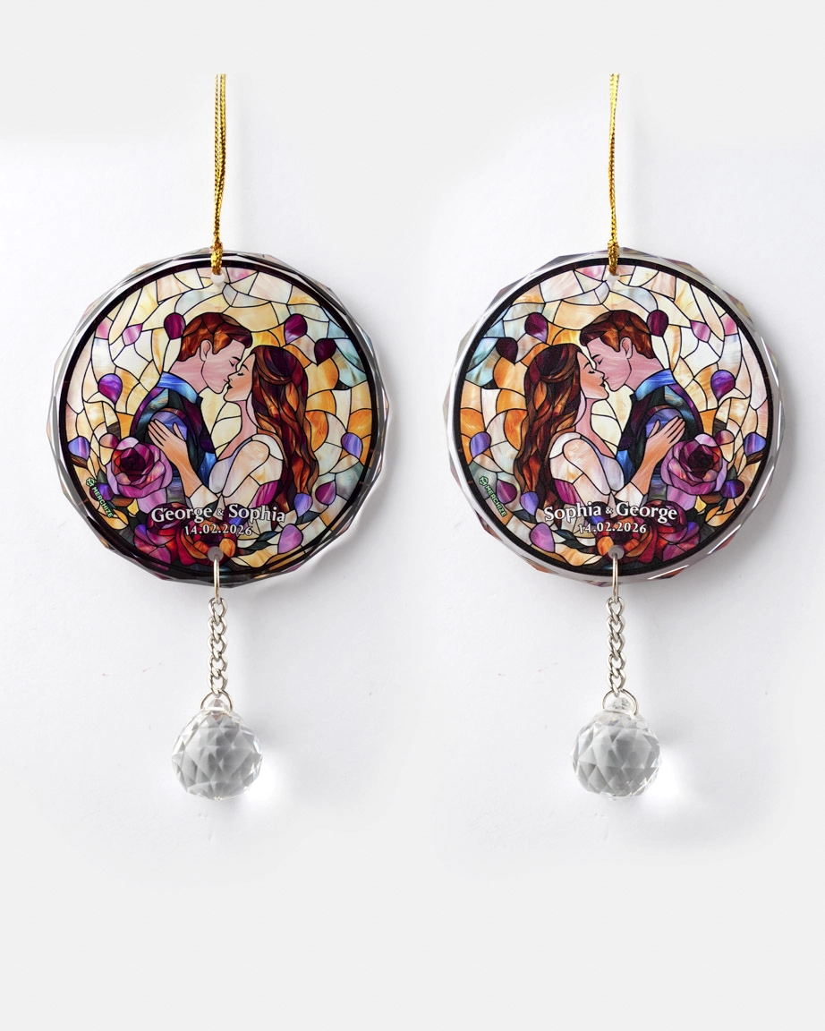 2-side Printed Glass Ornament With Crystal Charm