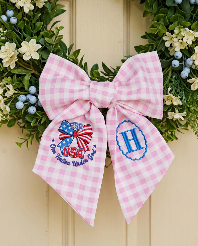 Embroidered Linen Door Wreath Sash