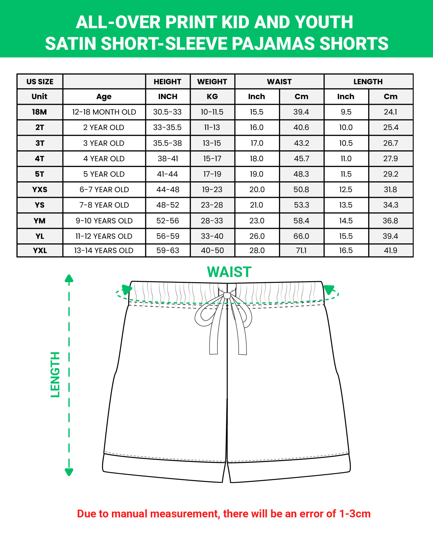 All-over Print Kid and Youth Satin Short-Sleeve Pajamas Set