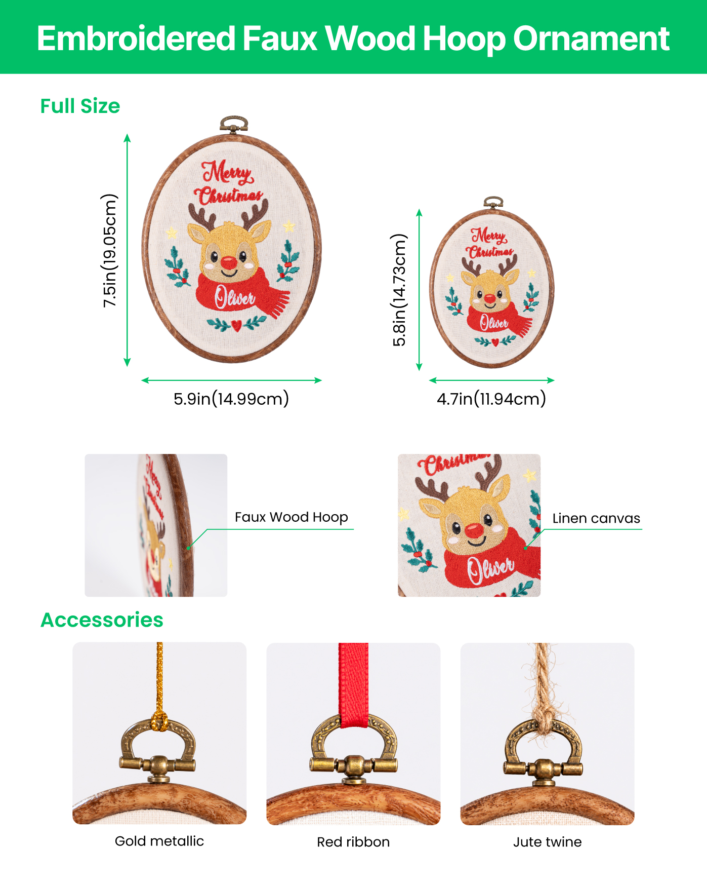 Embroidered Faux Wood Hoop Ornament