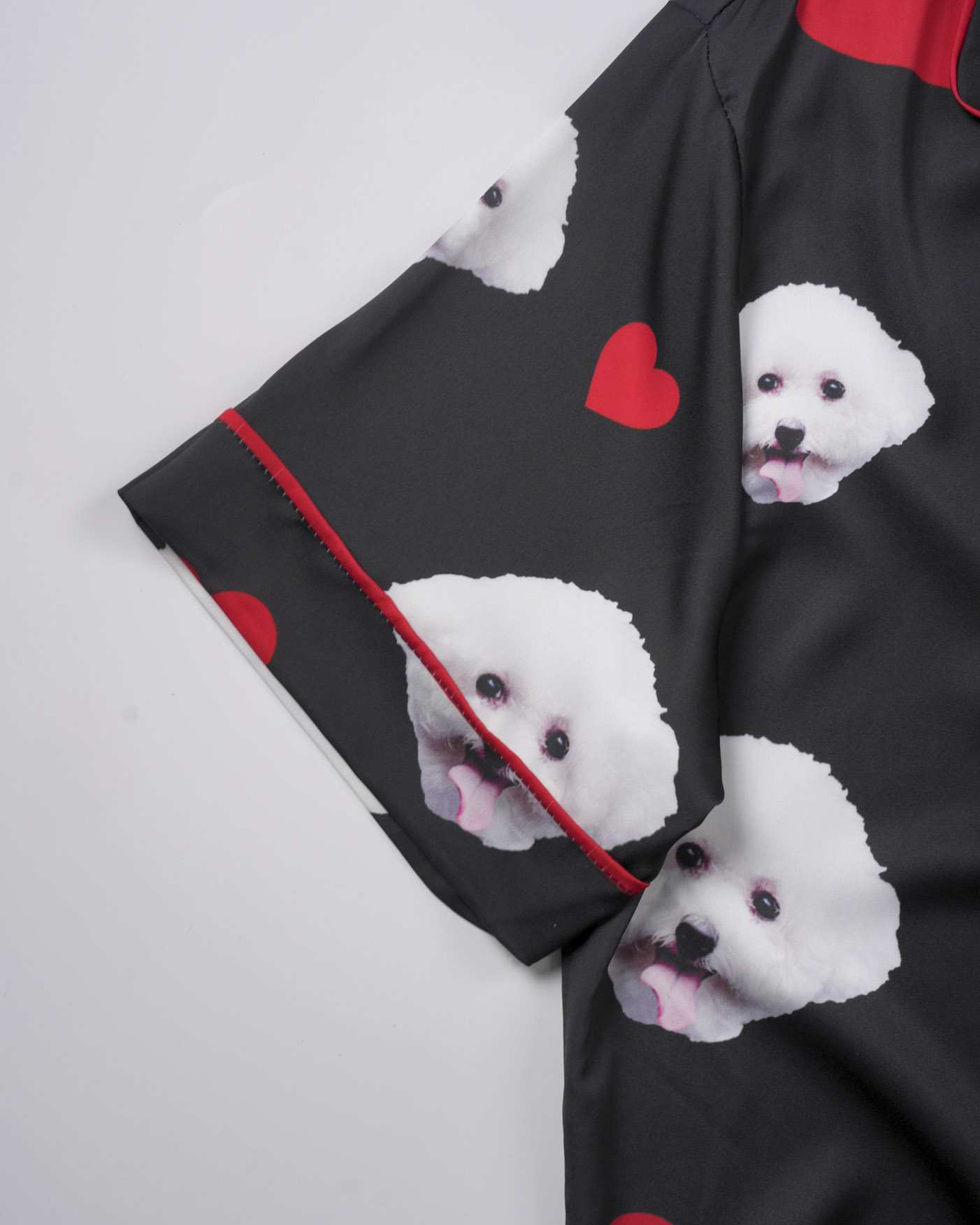 All-over Print Men's Satin Short-Sleeve Pajamas Set with Long Pants