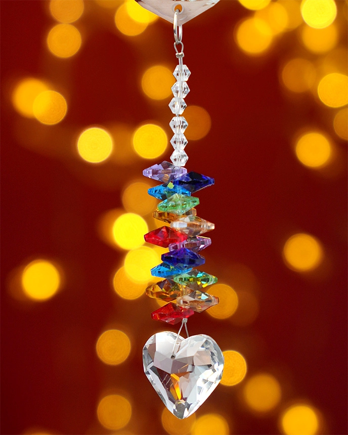 2-side Printed Glass Ornament With Crystal Charm