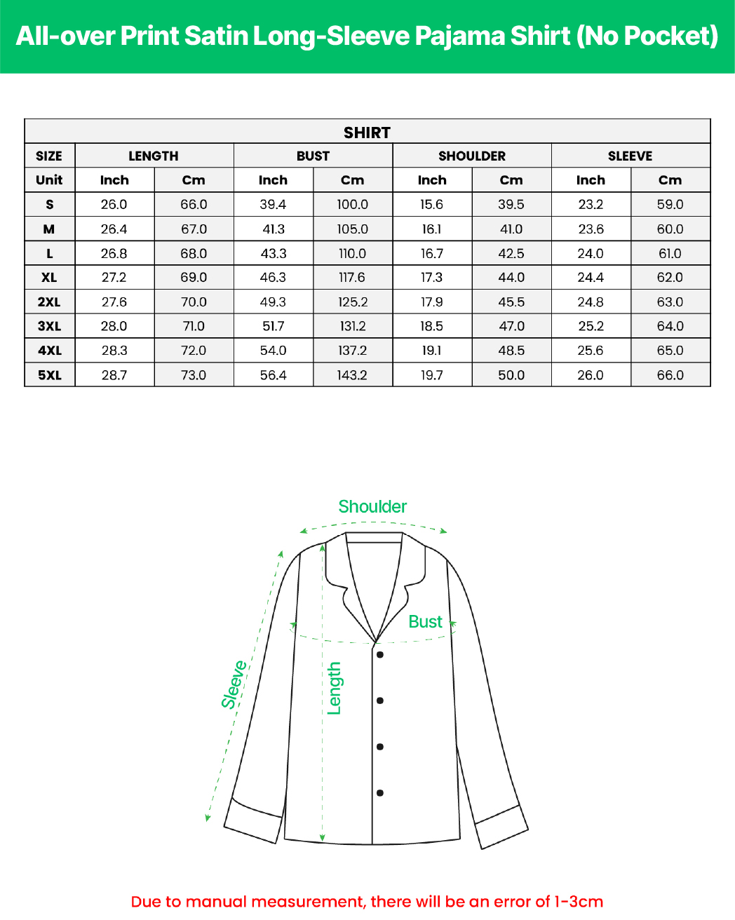 All-over Print Satin Long-Sleeve Pajama Shirt (No Pocket)