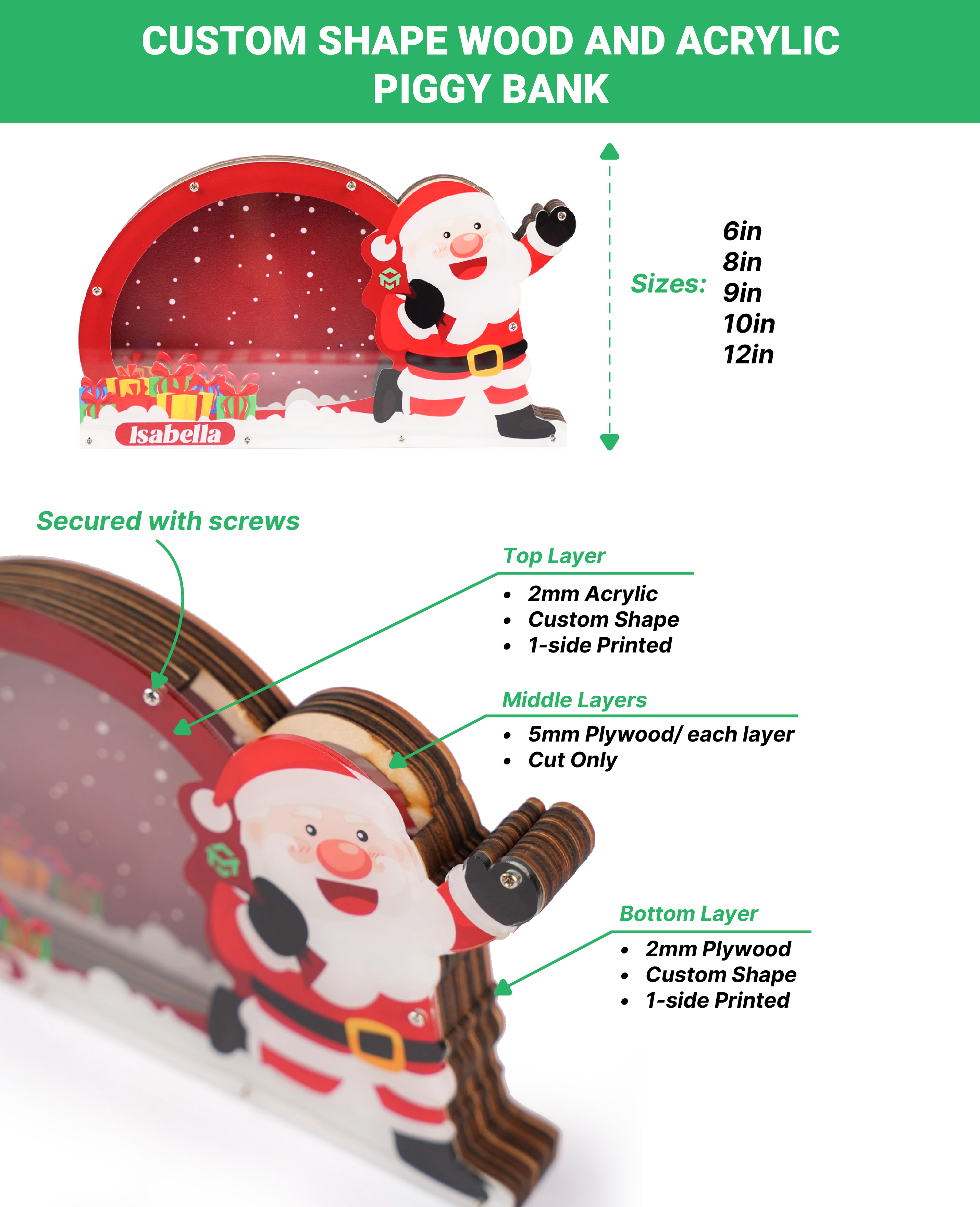 Custom Shape Wood And Acrylic Piggy Bank