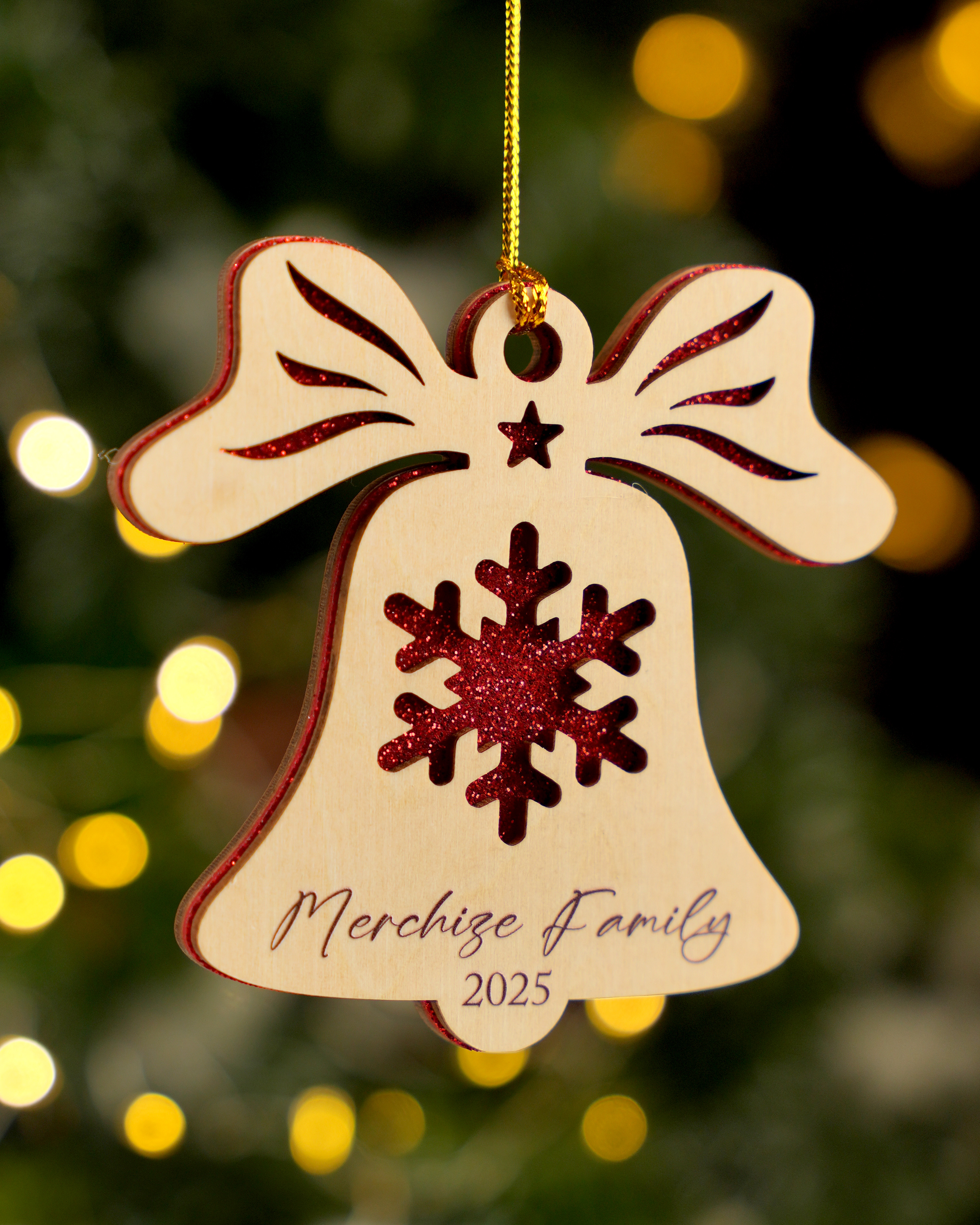 Custom Shape 2-Layer Glitter Wood Ornament