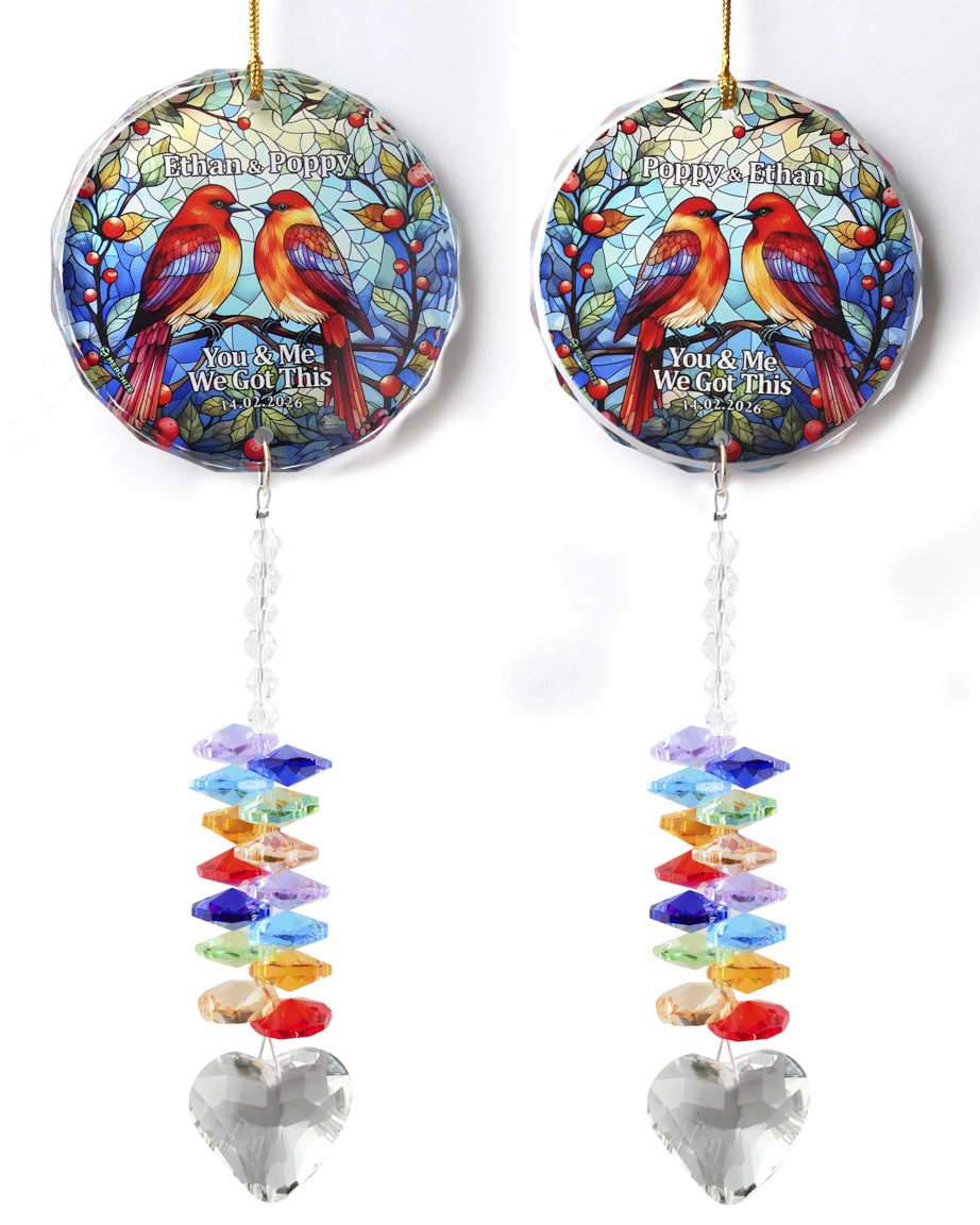 2-side Printed Glass Ornament With Crystal Charm