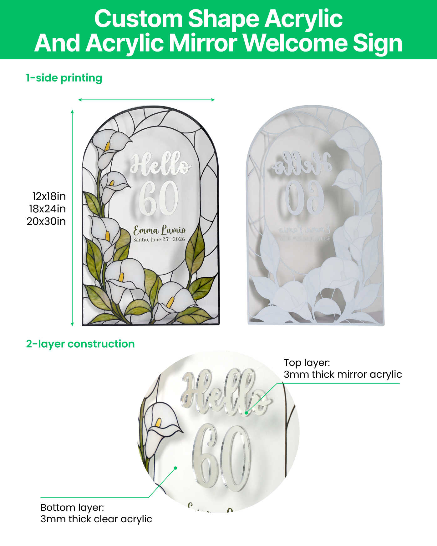 Custom Shape Acrylic And Acrylic Mirror Welcome Sign