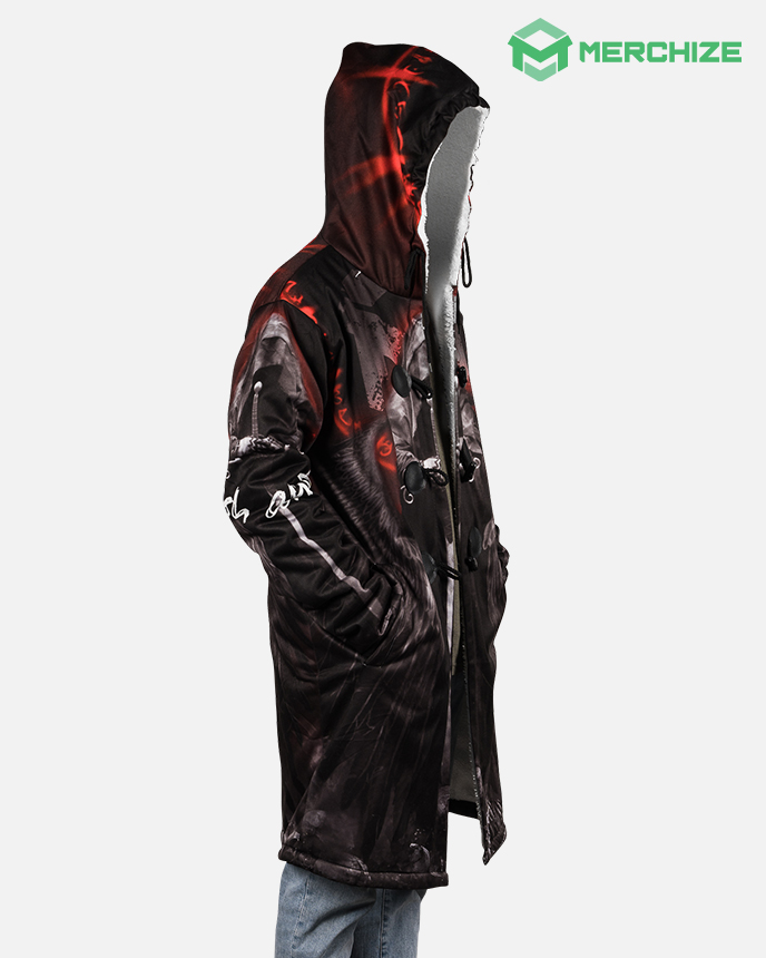 all-over print hood cloak coat side