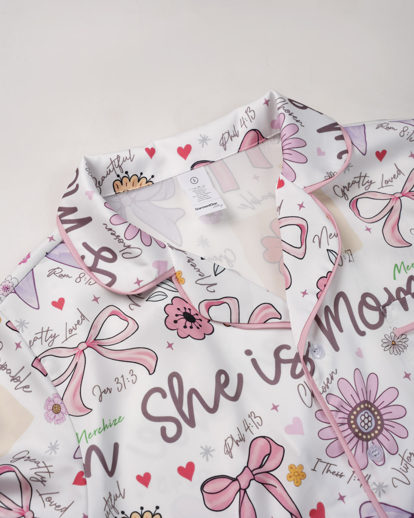 All-over Print Satin Long-Sleeve Pajama Shirt