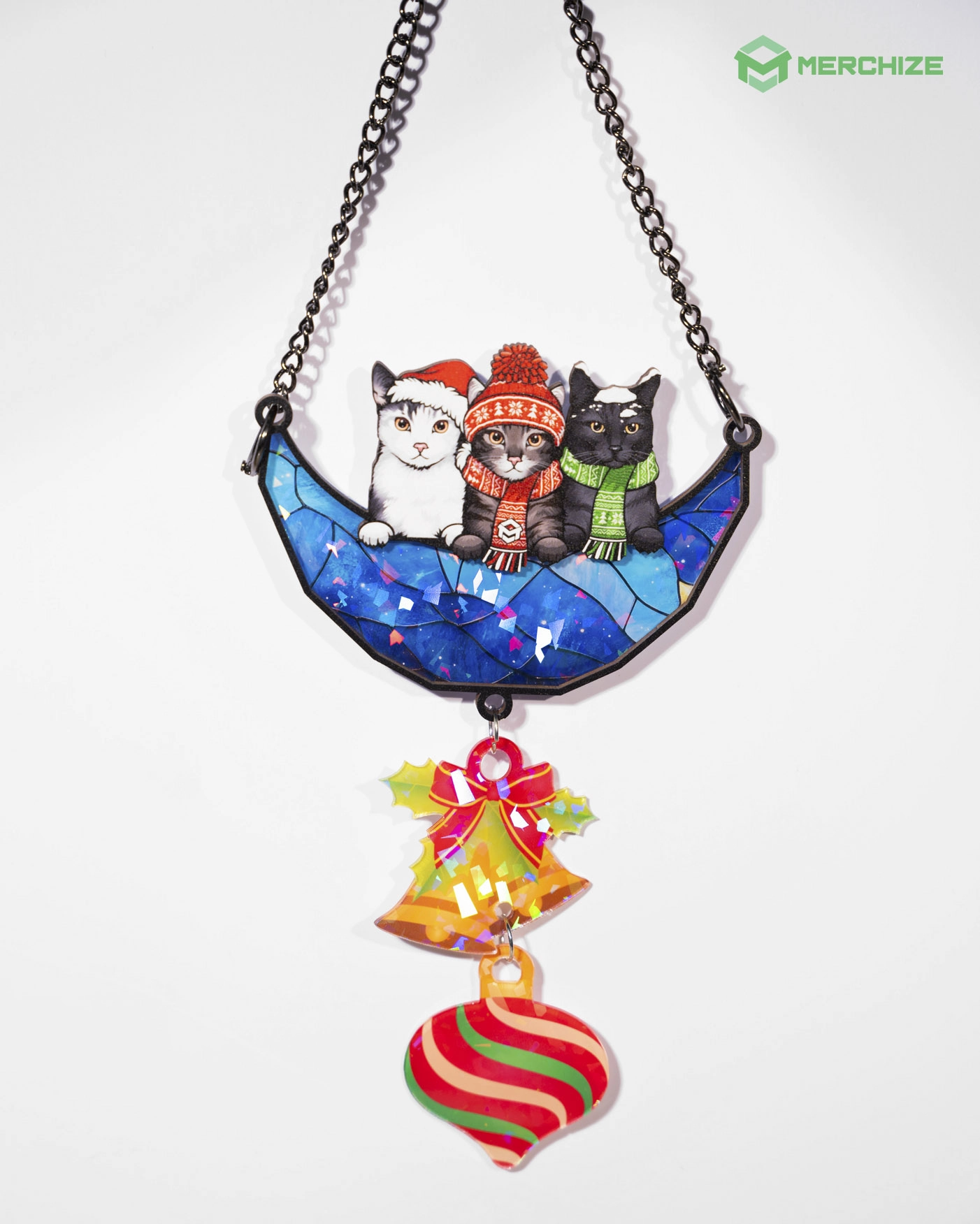 Custom Shape Wood and Hologram Acrylic  Ornament With 2 Charms