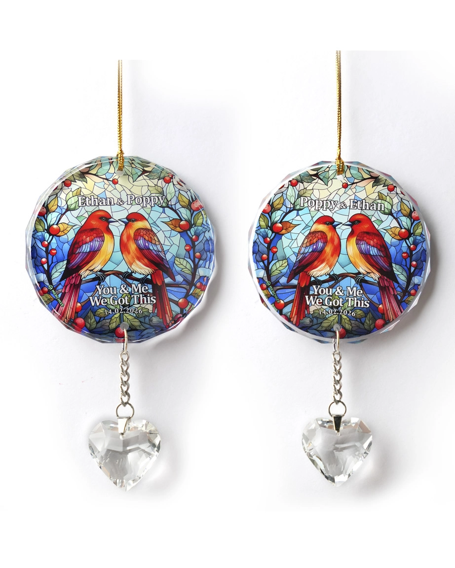 2-side Printed Glass Ornament With Crystal Charm