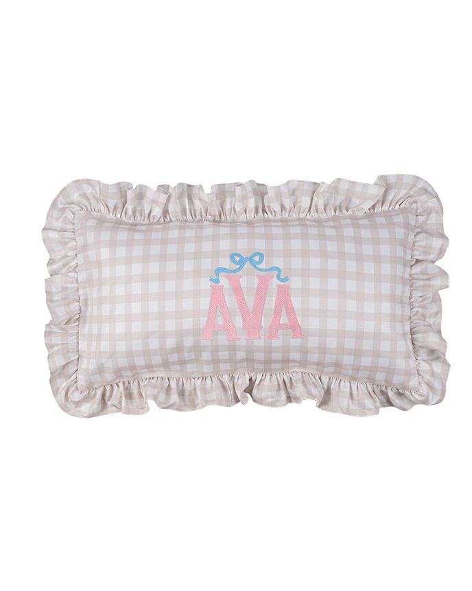 Embroidered Linen Pillow With Ruffles