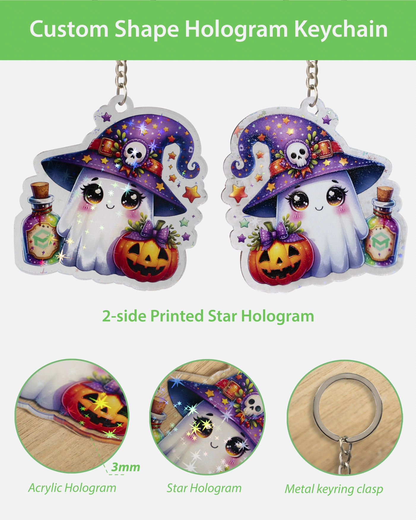 Custom Shape Acrylic Hologram Keychain