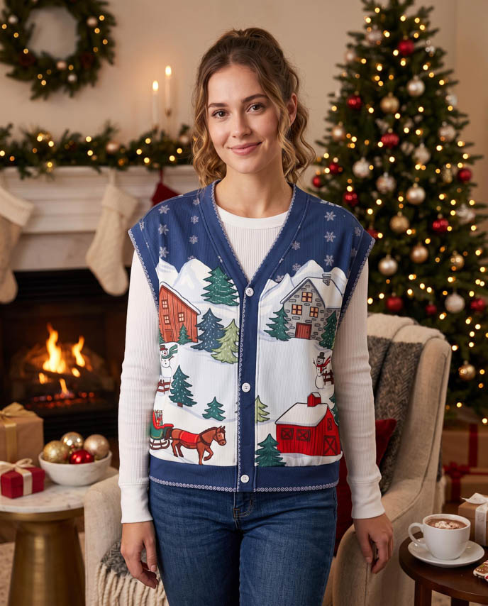 All-over Print Knitted Cardigan Vest