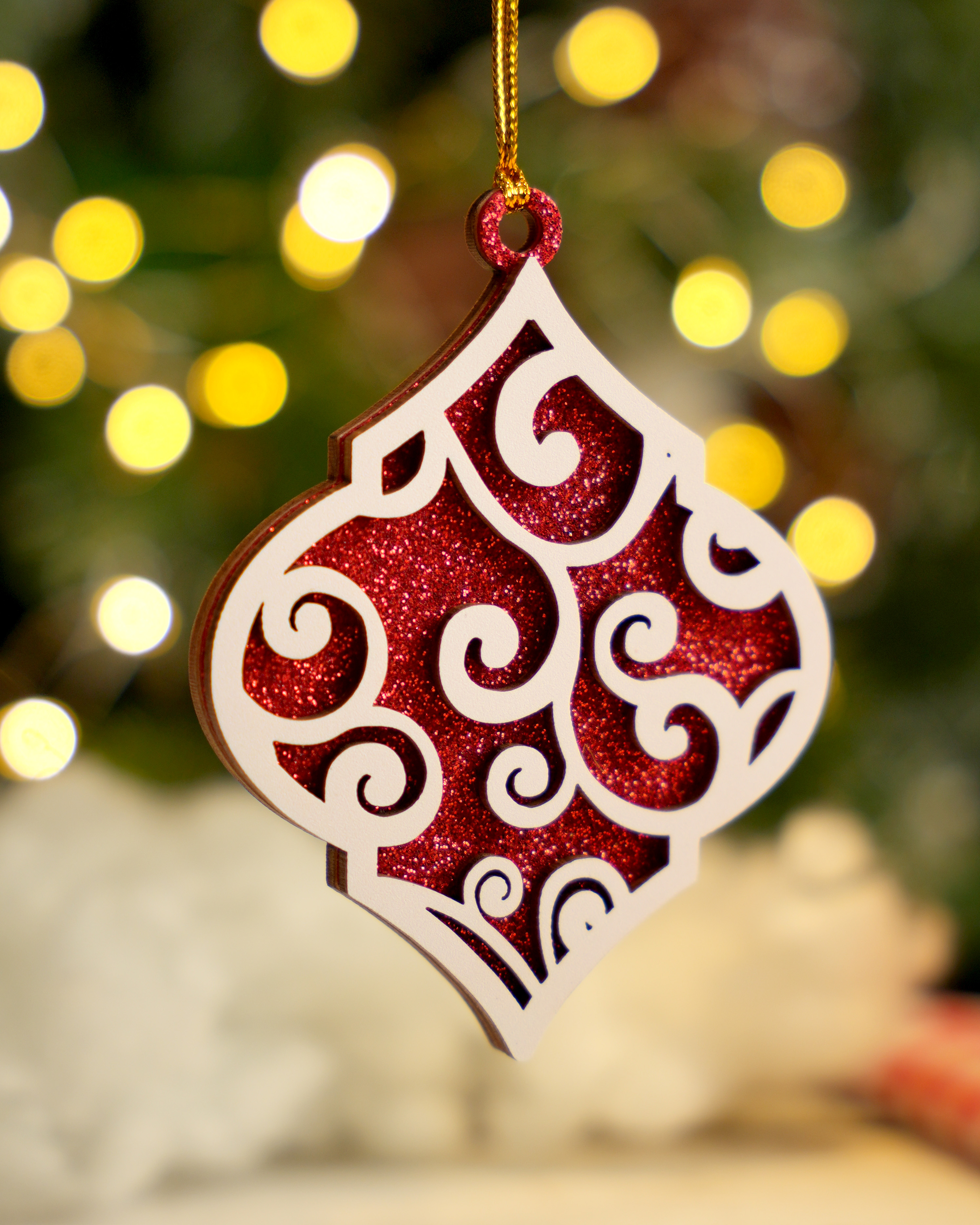 Custom Shape 2-Layer Glitter Wood Ornament