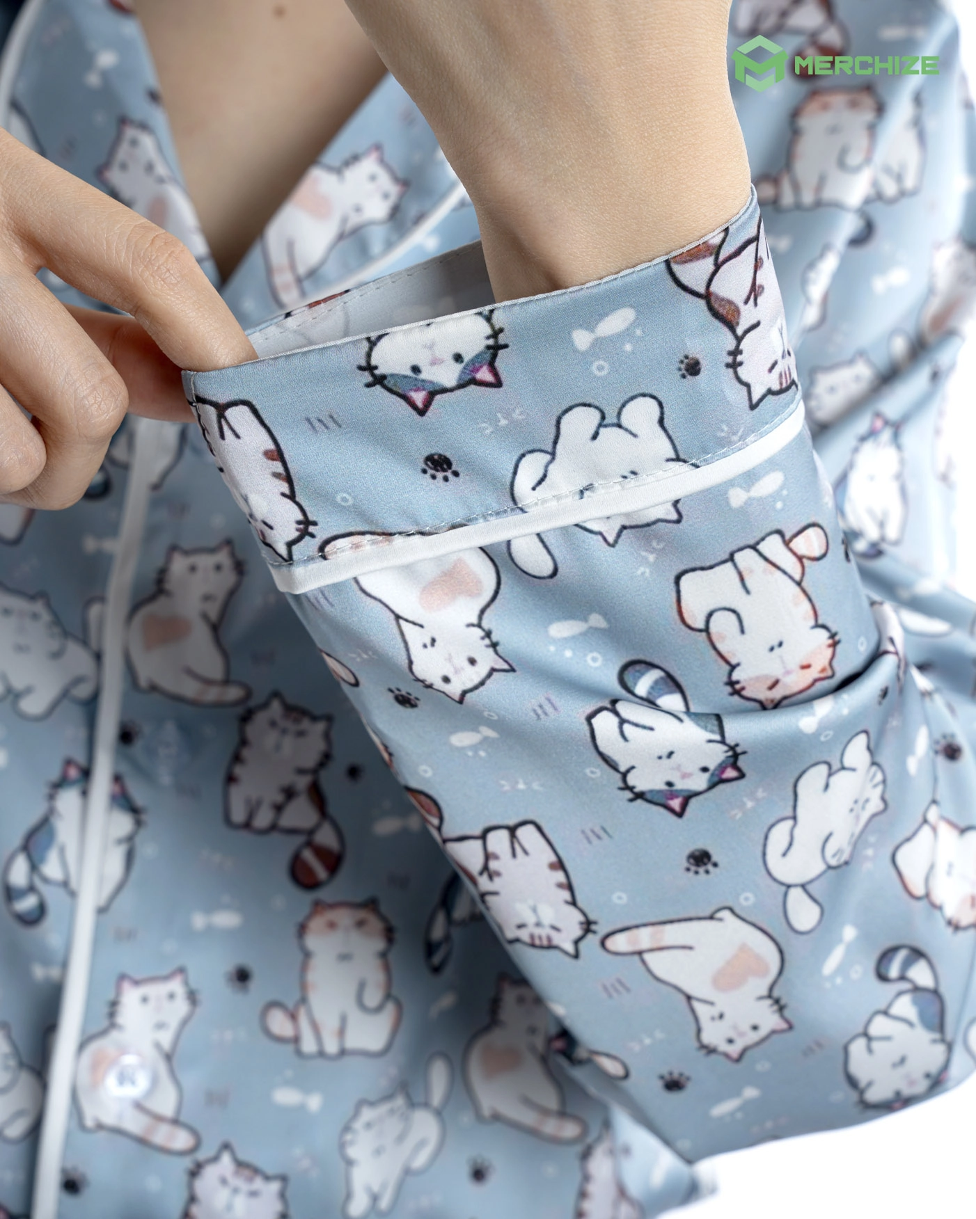 All-over Print Satin Pajamas Set (No Pocket)