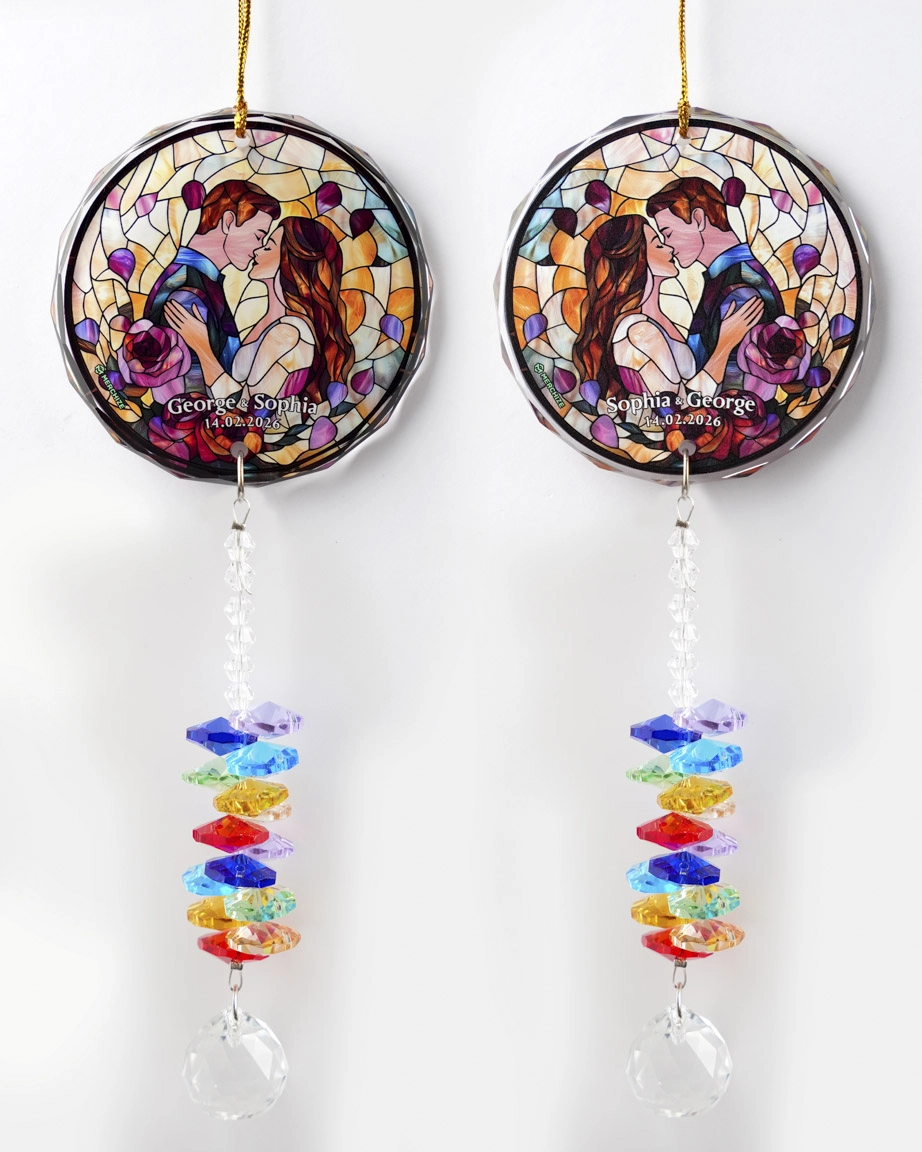 2-side Printed Glass Ornament With Crystal Charm