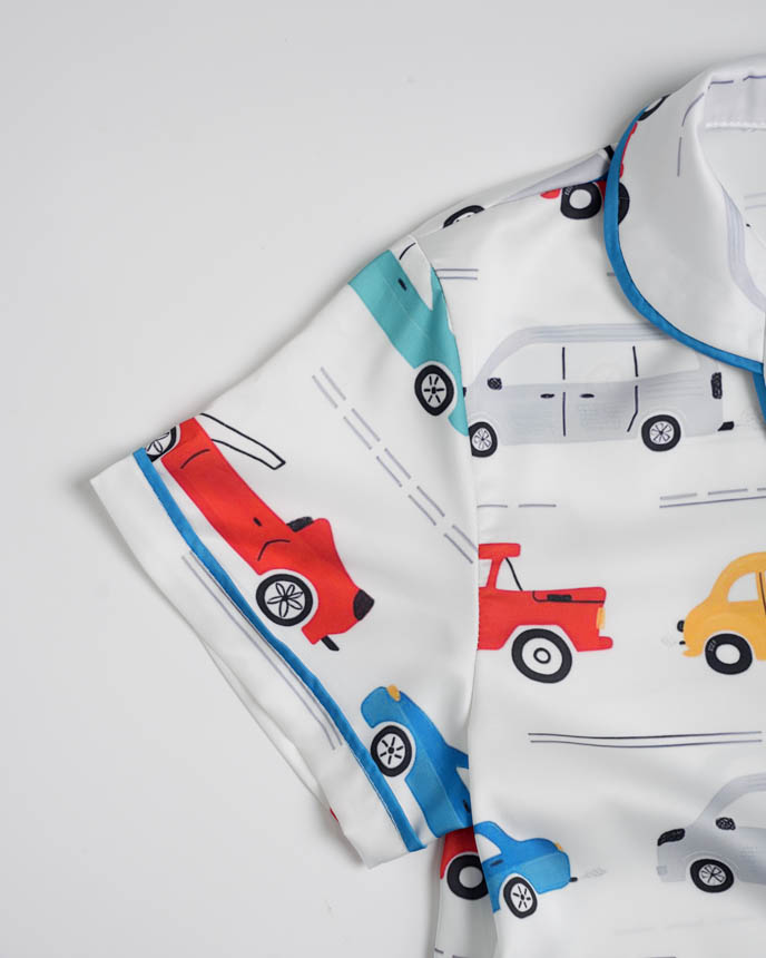 All-over Print Kid and Youth Satin Short-Sleeve Pajama Shirt 