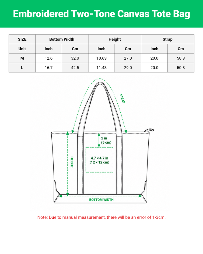 Embroidered Two-Tone Canvas Tote Bag