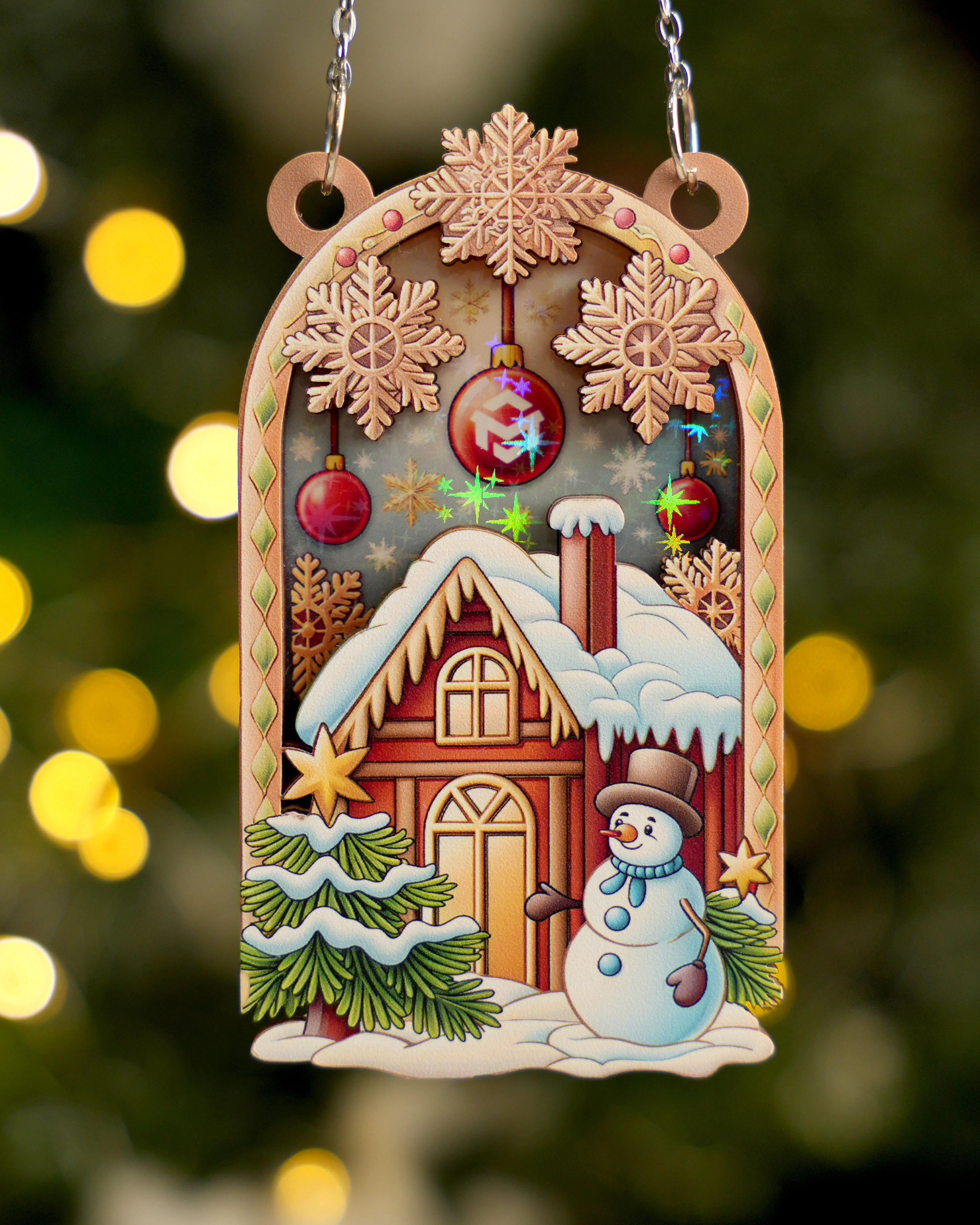 Custom Shape Wood and Star Hologram Ornament